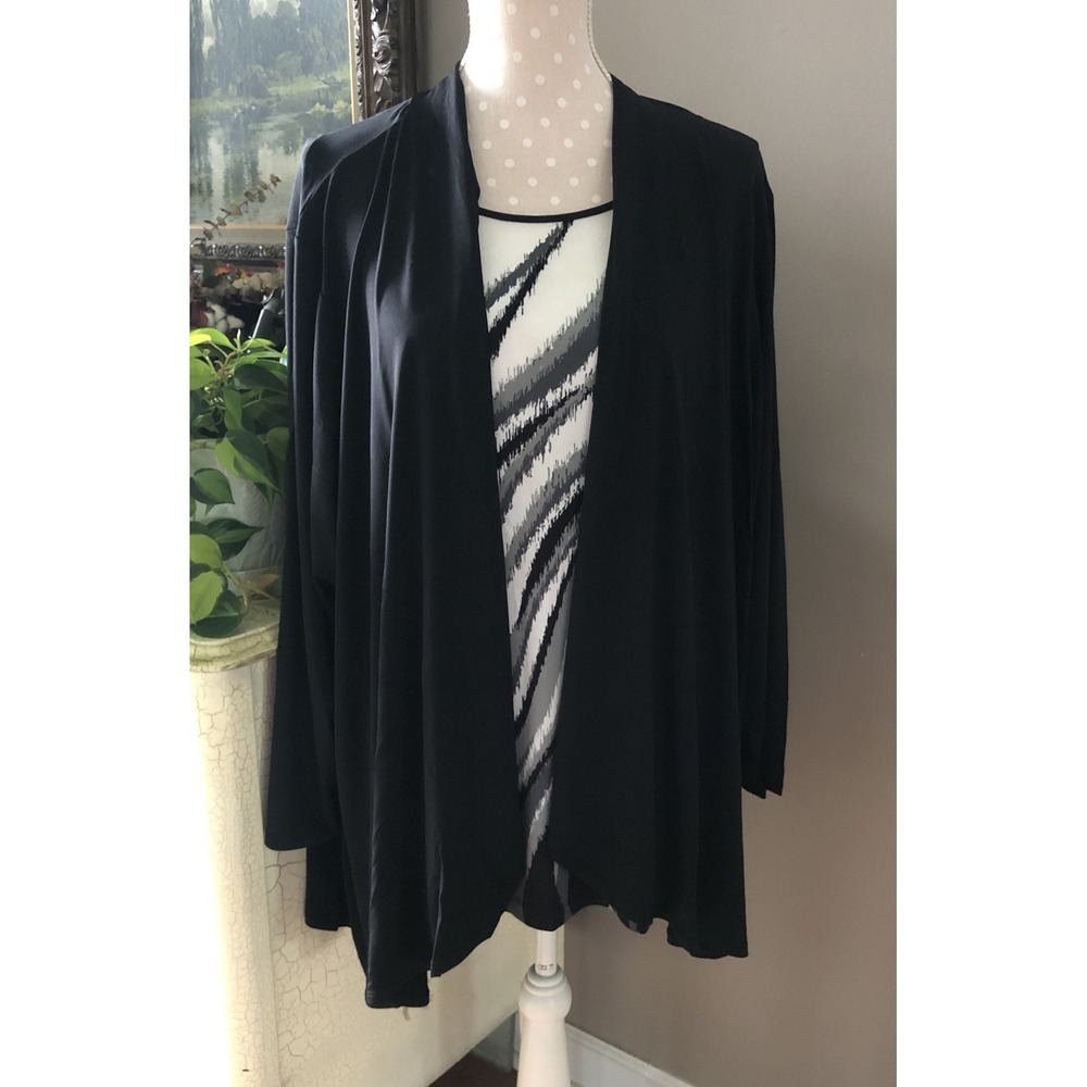 Bob Mackie Wearable Art 2 Piece Tank Top & Jacket Set Black & Zebra NWT Size 3X